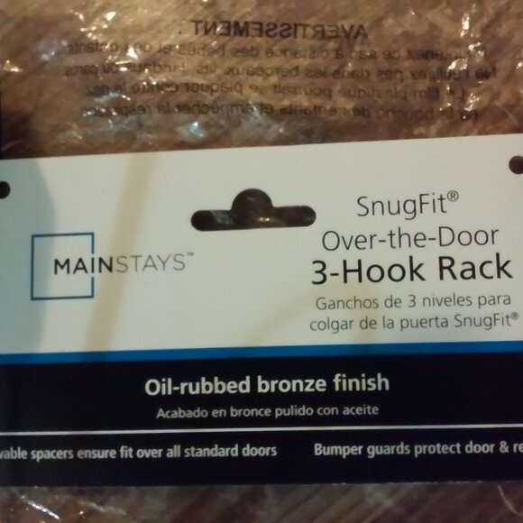 New Unused Mainstays Oil Rubbed Bronze Over The Door 3 Hook Rack - Picture 2 of 6